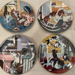 4 Country Kitties Collectible Plates by The Hamilton Collection 1988